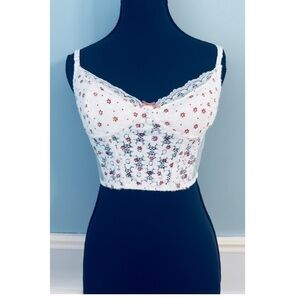 ROMWE Bustier Cropped Tank Top Daisy Flowers Lace Accent Size Small Bust 12”
